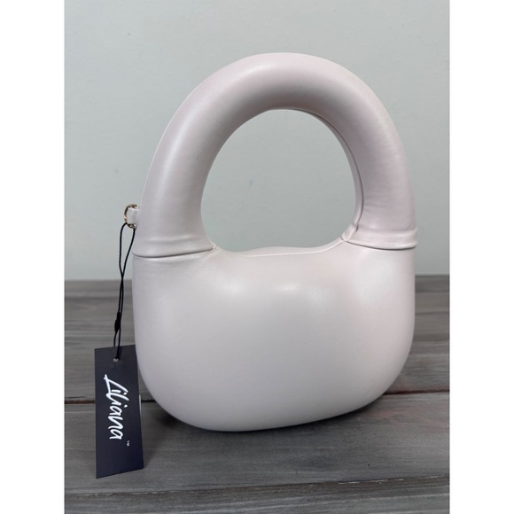 NWT Liliana Vegan Leather Cloud Oval Cream Puffy Top Handle Bag With Gold Chain - Picture 10 of 10